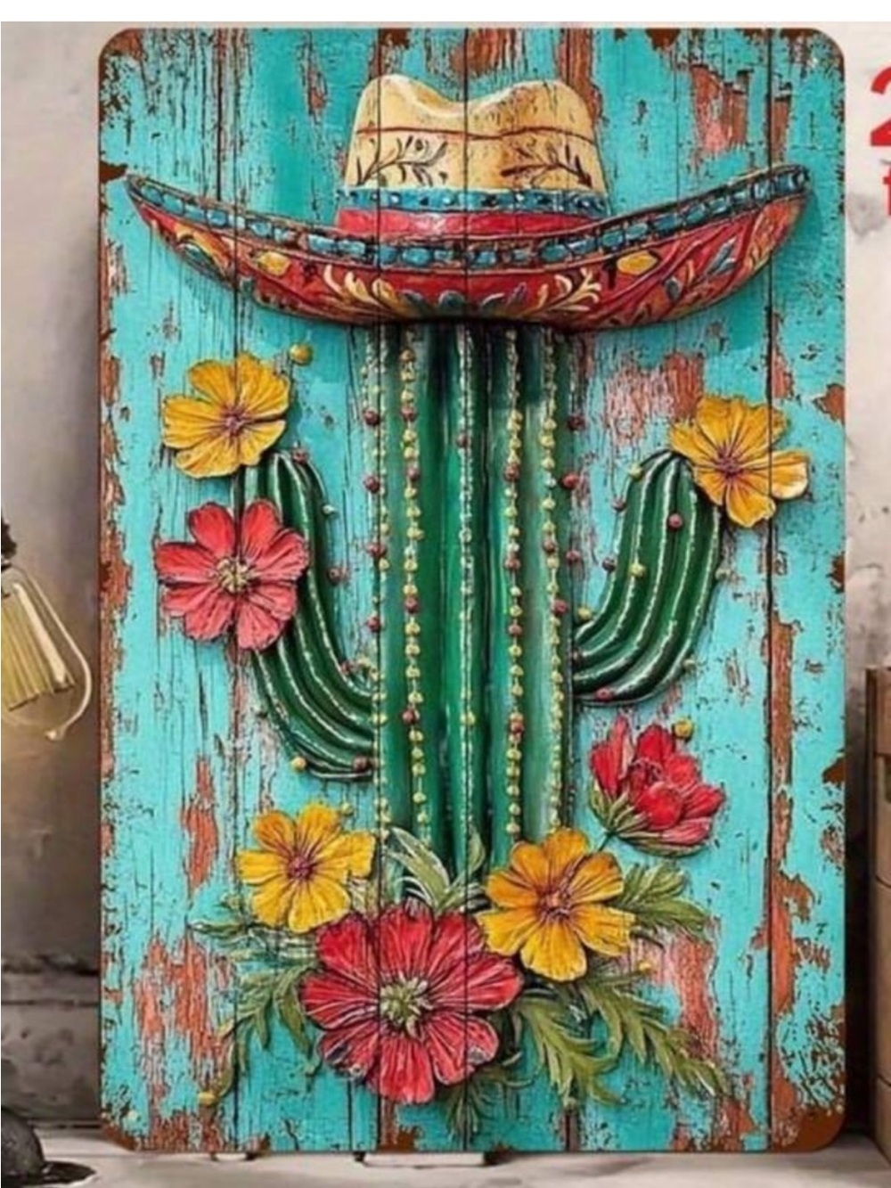 Colorful Cactus Sombrero Wall Art NEW 🏷️